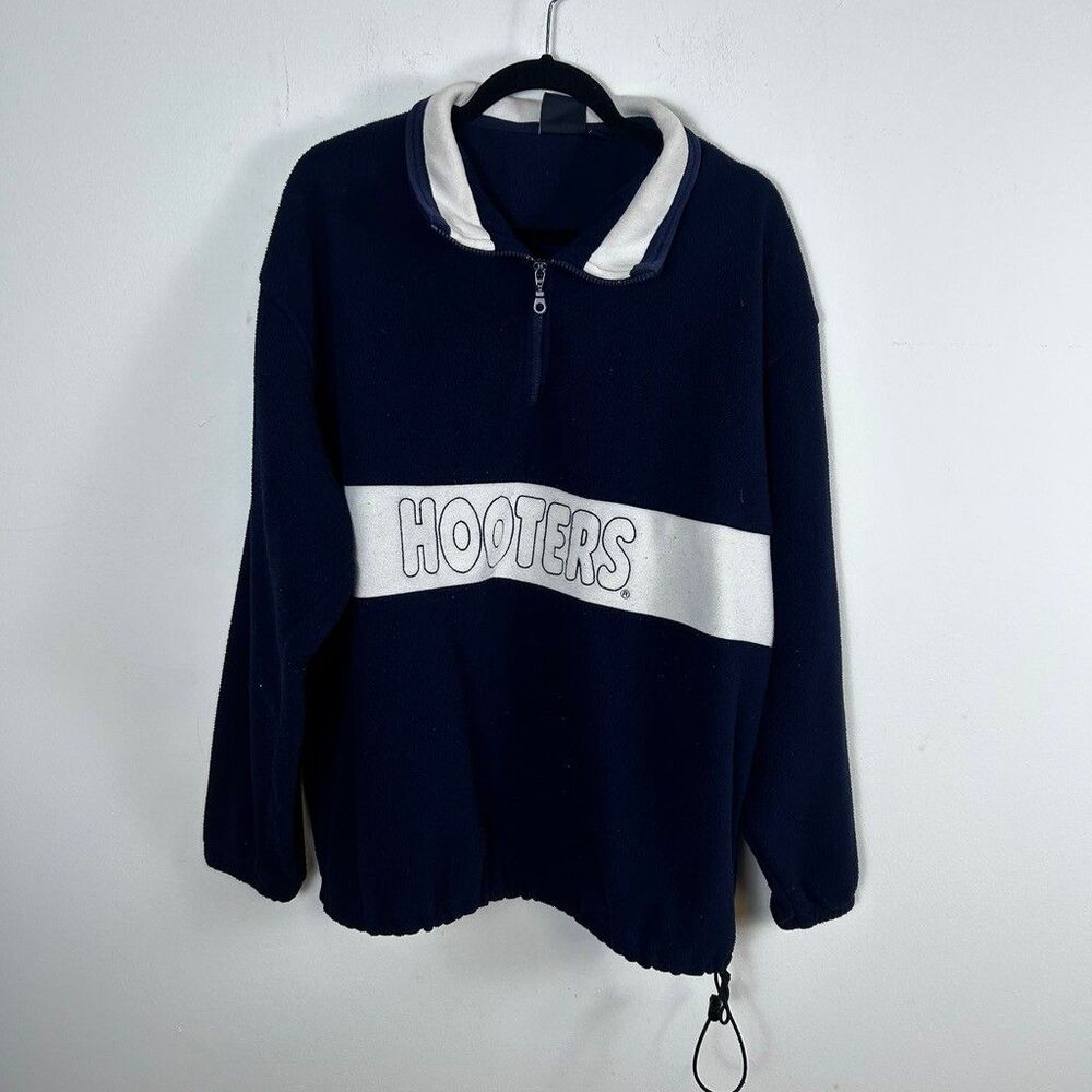 Vintage Hooters Akwa Fleece Pullover Mens XL Navy Blue 1/4 Zip Made in USA